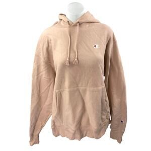 Champion Cream Tan Drawstring Long Sleeve Hooded Hoodie Sweater Sweatshirt Top L